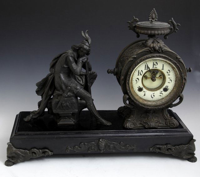 Patinated Spelter and Iron Figural Clock, 19th c., by (1 of 1)