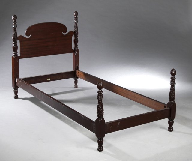 American Classical Revival Carved Mahogany Single Bed, (1 of 1)