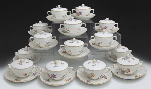 Set of Fourteen Hand-Painted KPM Covered Pots du Creme, (1 of 2)