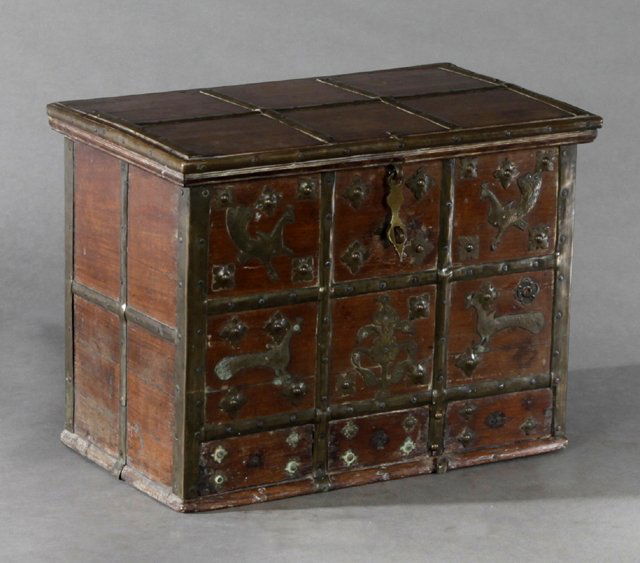 Indian Brass-Decorated Wooden Coffer, with a (1 of 1)