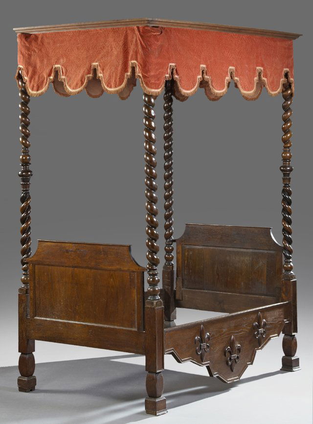 French Louis XIII Style Carved Oak Full Tester Bed, (1 of 1)