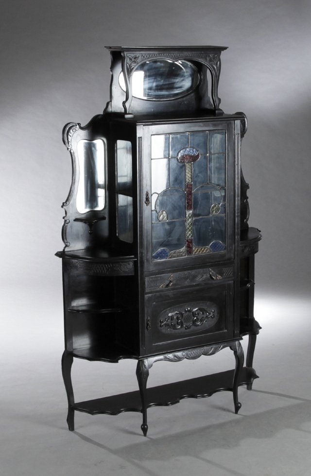 English Victorian Ebonized Stained Glass Etagere Parlor (1 of 1)