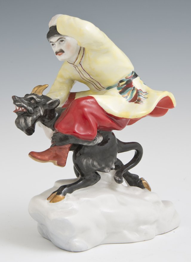 Russian Porcelain Figure, 19th c., of a peasant riding (1 of 3)