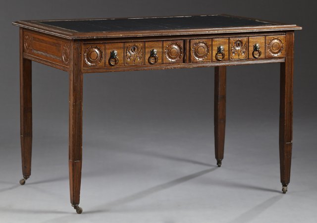 Art Nouveau Carved Walnut Writing Table, early 20th c., (1 of 1)
