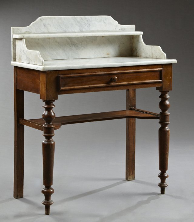 French Louis XVI Style Carved Walnut Marble Top (1 of 1)