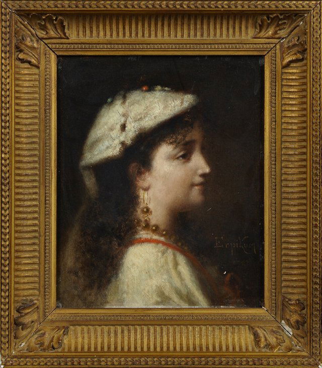 Leon Vuilleminot Erpikum (French, 19th Century),: Leon Vuilleminot Erpikum (French, 19th Century), "Portrait of a Neapolitan Girl", oil on canvas, signed and dated l.r., presented in a giltwood frame, H.- 12 in., W.- 10 in.