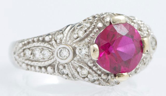 Lady's 14K White Gold Antique Style Dinner Ring, with a (1 of 1)