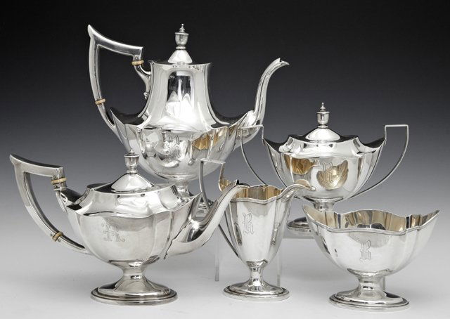 Five Piece Sterling Coffee and Tea Set, early 20th c., (1 of 1)