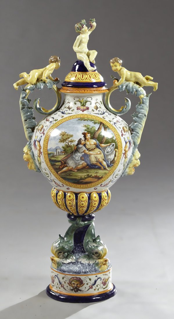 Monumental Capo Dimonte Covered Vase, 20th c., with (1 of 1)