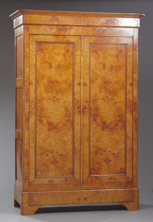 Louis Philippe Burled Elm Double Door Armoire, c. 1850, (1 of 1)