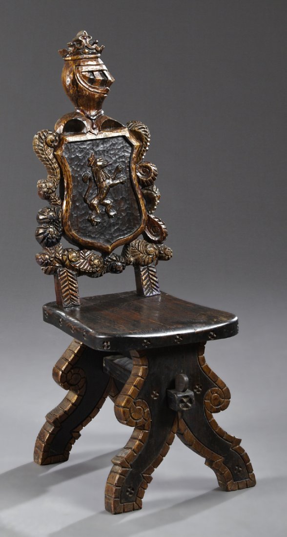 Spanish Renaissance Style Polychromed Carved Pine Chair (1 of 1)