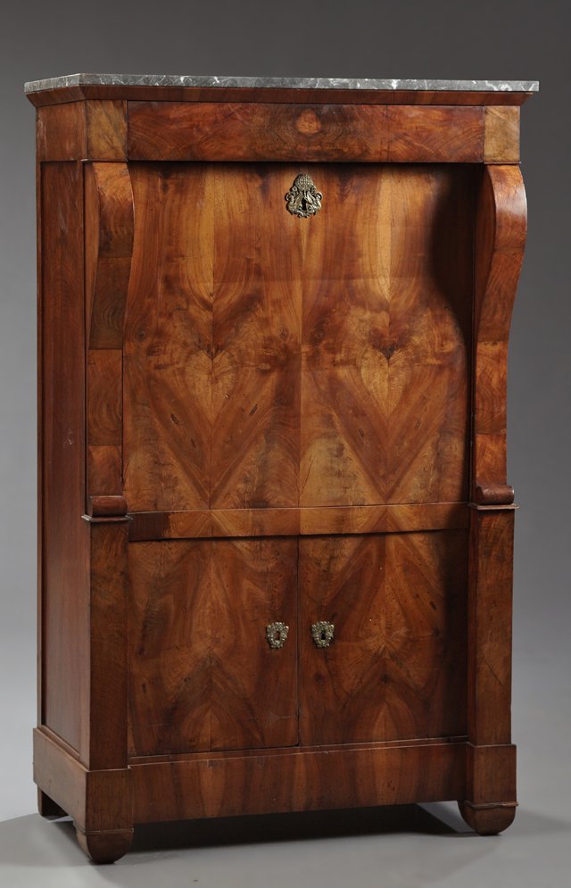 French Restoration Carved Walnut Marble Top Secretary (1 of 1)