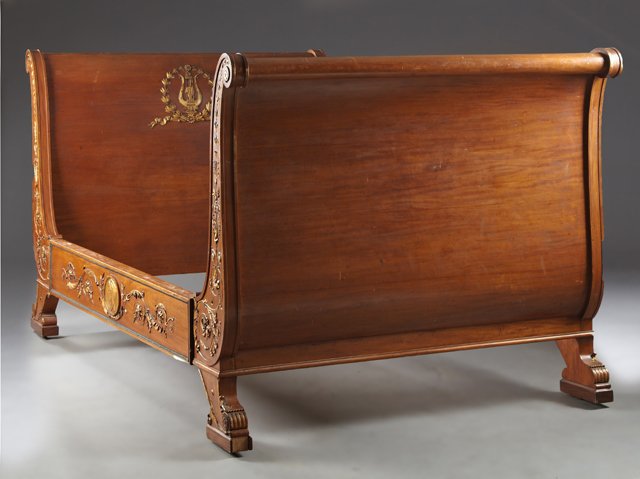 Italian Neoclassical Parcel Gilt Mahogany Sleigh Bed, (1 of 1)