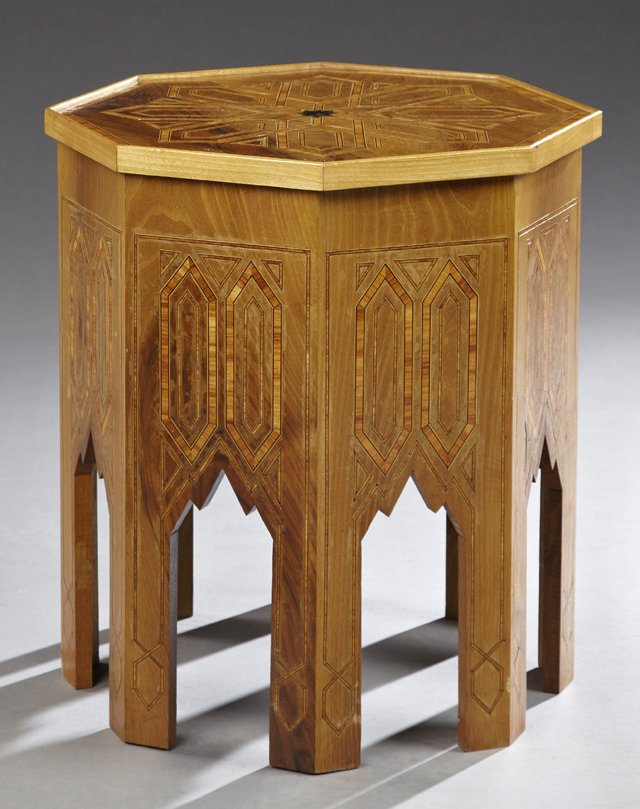 Moroccan Parquetry Inlaid Walnut Lamp Table, 20th c., (1 of 1)