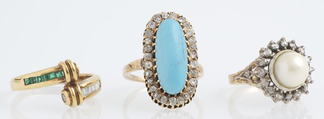 Group of Three 18K Yellow Gold Lady's Dinner Rings, (1 of 1)