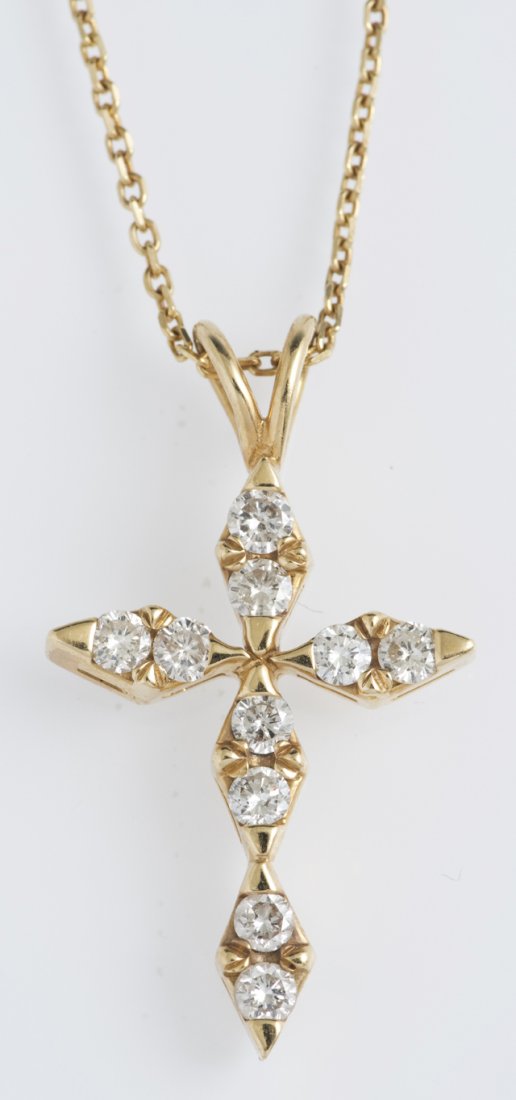 14K Yellow Gold Cross Pendant, mounted with 10 round (1 of 1)