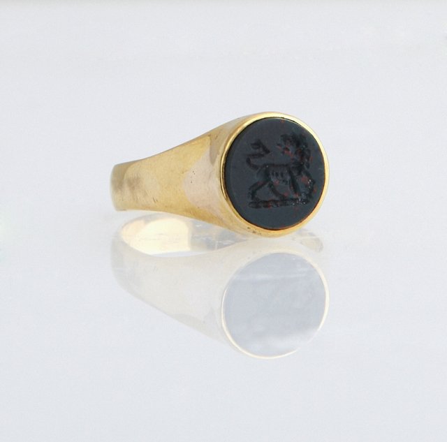 English 18K Yellow Gold Bloodstone Signet Ring, c. (1 of 1)
