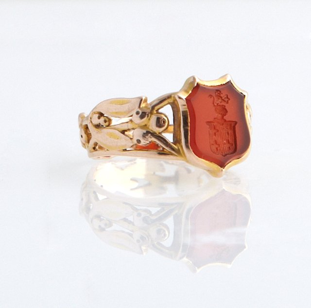 English 14K Rose Gold Carnelian Signet Ring, c. 1900, (1 of 1)