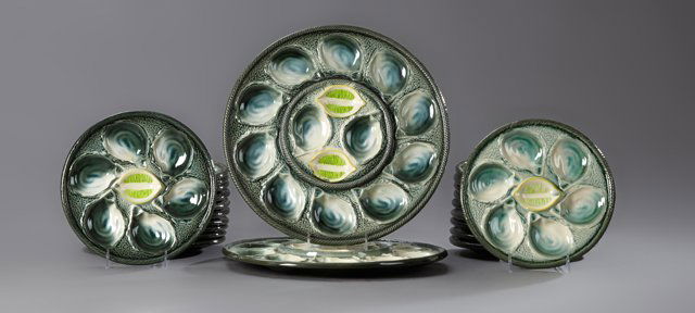 Twenty-Three Piece Majolica Oyster Set, early 20th c., (1 of 1)