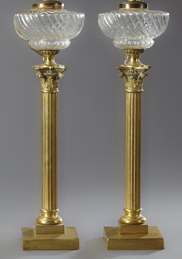 Pair of French Gilt Bronze Oil Banquet Lamps, 19th c., (1 of 1)