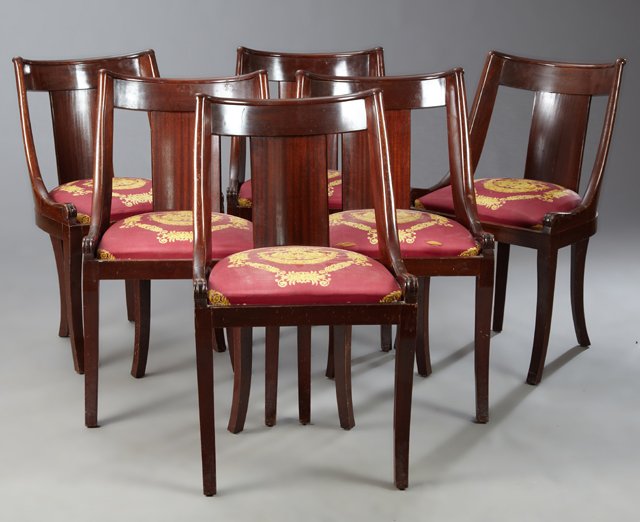 Set of Six French Empire Style Carved Mahogany Dining (1 of 1)