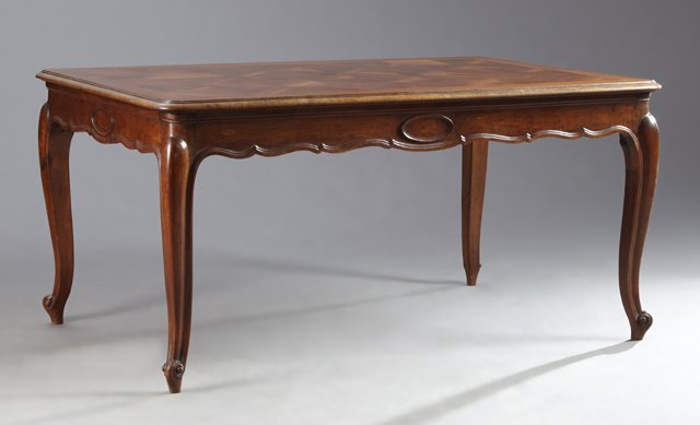 French Louis XV Style Parquetry Inlaid Dining Table, (1 of 1)