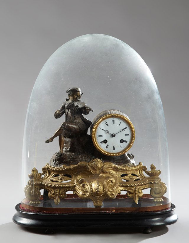 French Gilt and Patinated Spelter Figural Mantel Clock, (1 of 1)