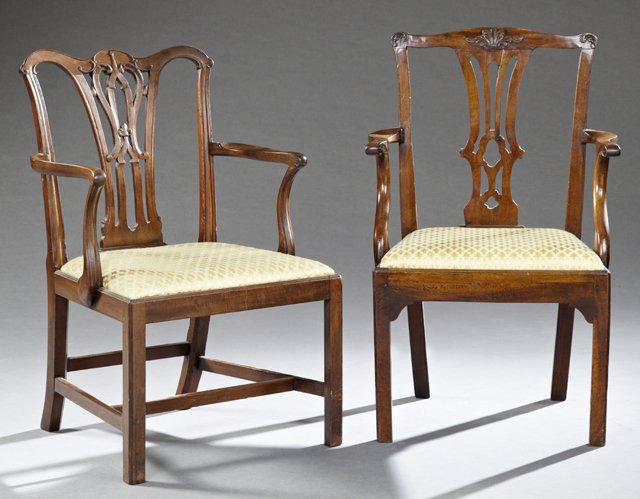 Two George III Style Carved Walnut Armchairs, 19th c., (1 of 1)