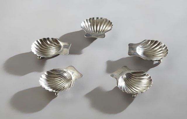 Set of Five Mexican Sterling Silver Butter Shells, 20th (1 of 1)