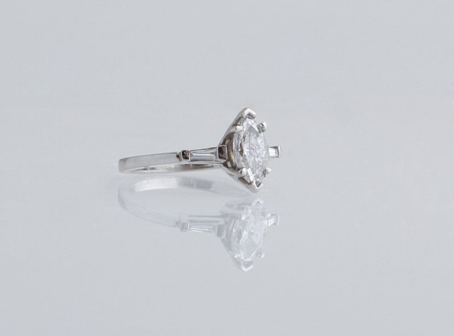 Lady's Platinum Dinner Ring, with a 1.25 carat marquise (1 of 2)