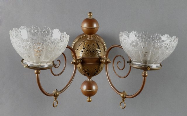 American Victorian Copper and Brass Two Light Gas Wall (1 of 1)