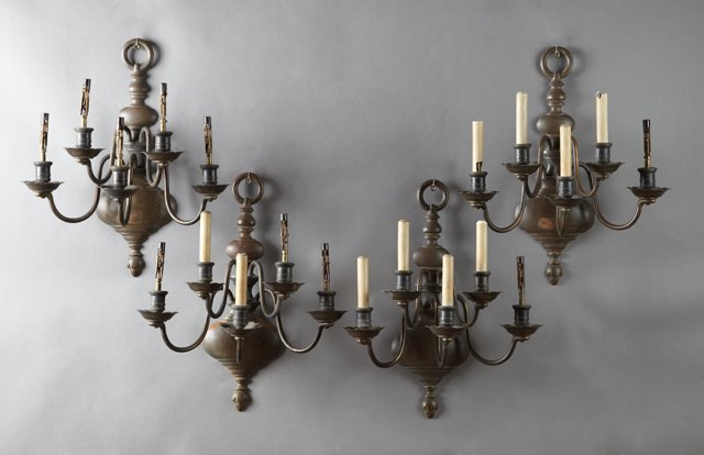 Set of Four Continental Bronze Five-Light Sconces, late (1 of 1)