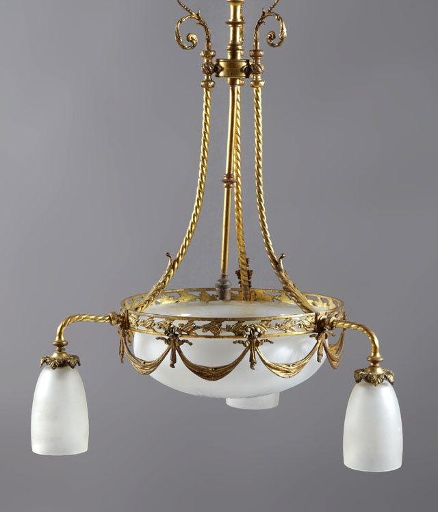 French Empire Style Patinated Brass Chandelier, late (1 of 1)