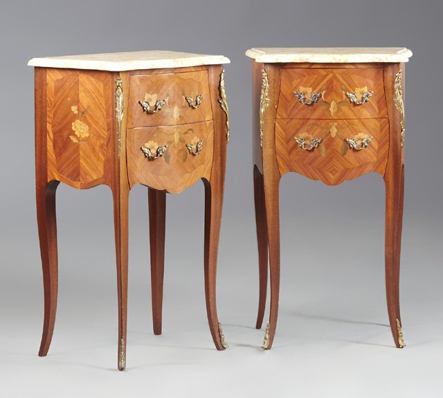 Pair of French Louis XV Style Marquetry Inlaid Ormolu (1 of 1)
