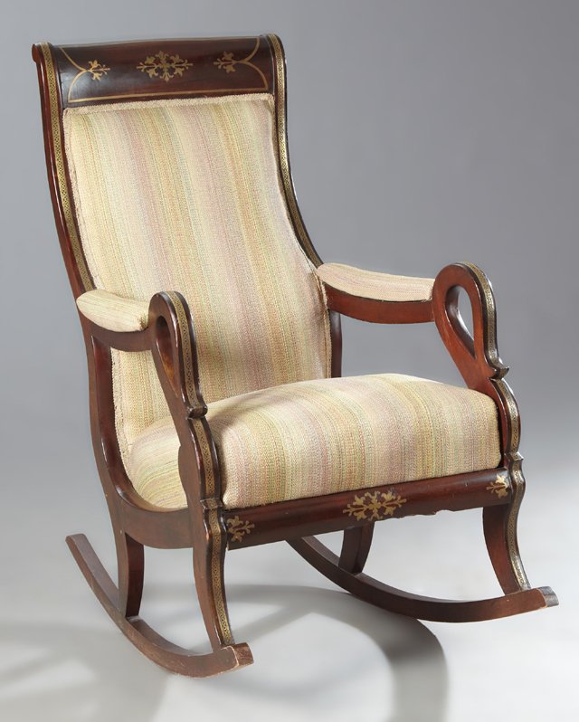 Regency Style Anglo-Indian Brass Inlaid Rocking Chair,