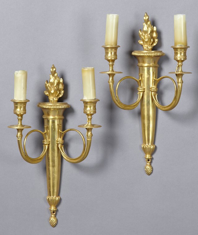 Pair of Louis XVI Style Gilt Bronze Two Light Sconces, (1 of 1)