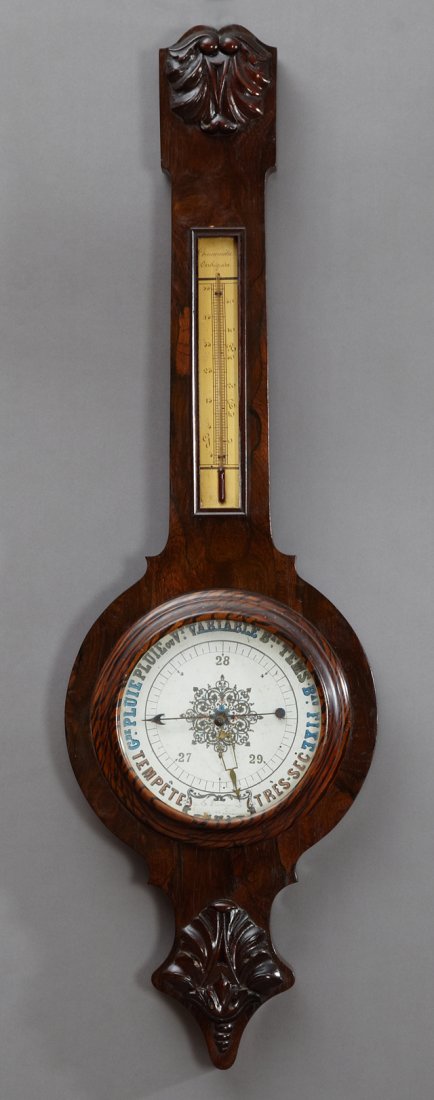 French Carved Walnut Faux Bois Barometer, 19th c., the (1 of 1)