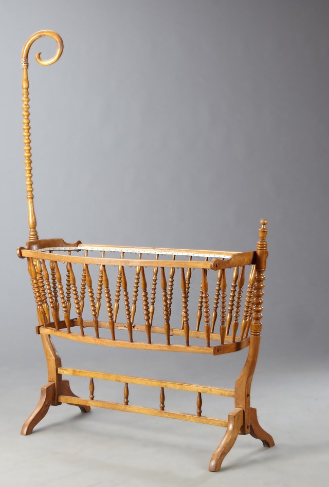 French Victorian Carved Walnut Baby Cradle, 19th c., (1 of 1)