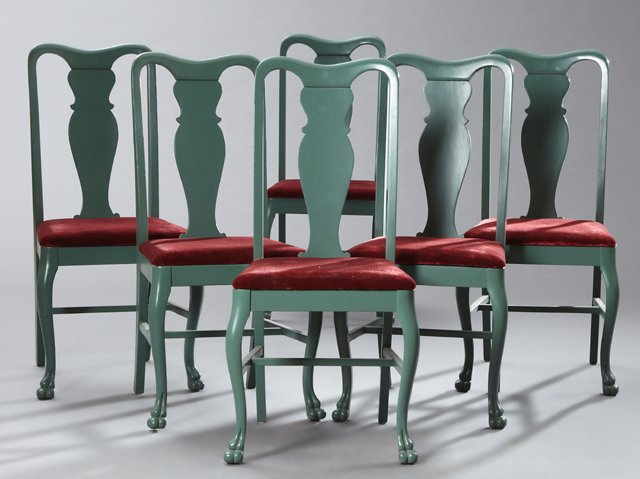 Set of Six American Queen AnneStyle Dining Chairs, (1 of 1)