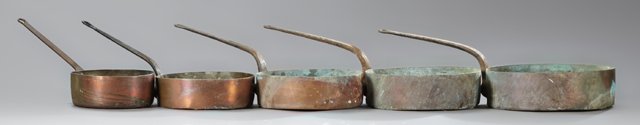 Group of Five Graduated Copper Sauce Pans, early 20th (1 of 1)