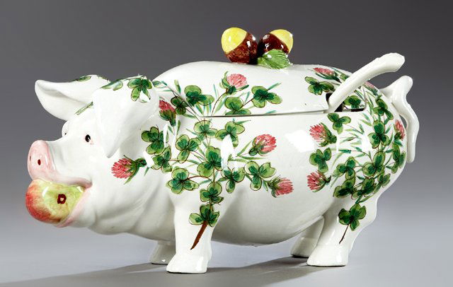French Provincial Earthenware Tureen, 20th c., of pig (1 of 1)