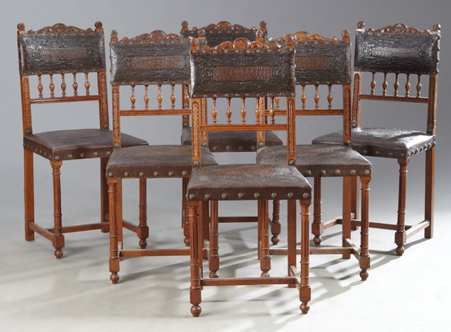 Set of Six French Henri II Style Carved Oak Dining (1 of 1)