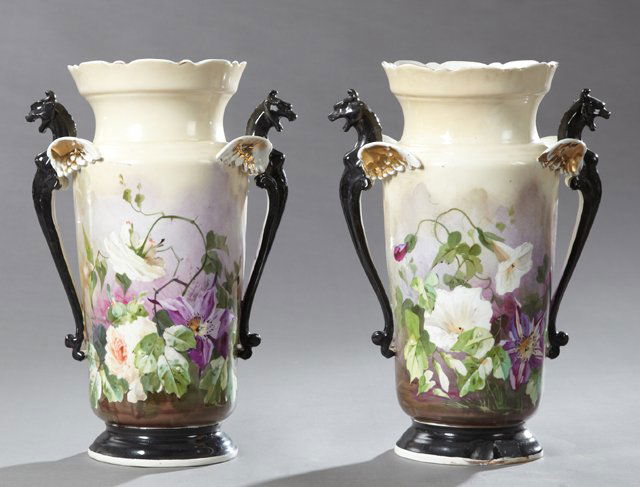 Pair of Continental Polychromed Porcelain Vases, c. (1 of 2)