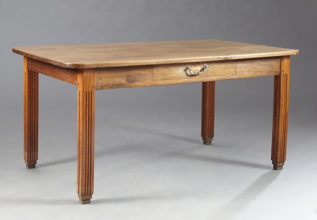 French Arts and Crafts Carved Cherry Kitchen Table, c. (1 of 1)