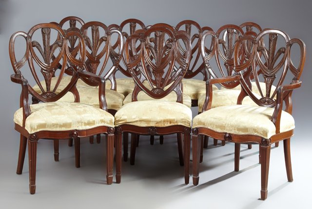 Set of Ten (8 + 2) Hepplewhite Style Carved Walnut (1 of 1)
