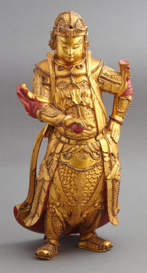 Oriental Gilt Carved Wooden Figure, 20th c., of a man (1 of 6)