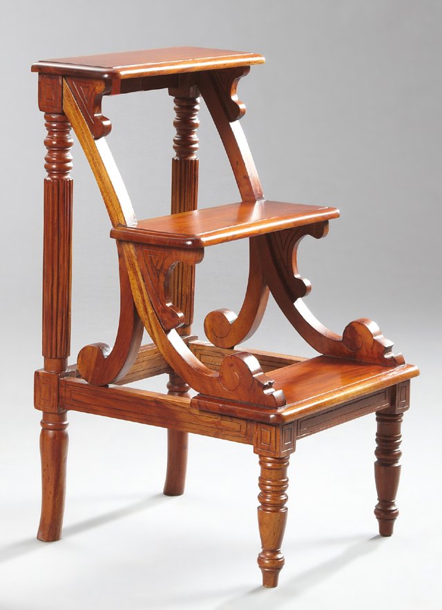 Regency-Style Mahogany Library/Bed Steps, fitted with (1 of 1)