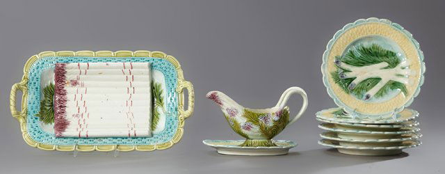 Eight Piece French Majolica Asparagus Set, 19th c., (1 of 1)