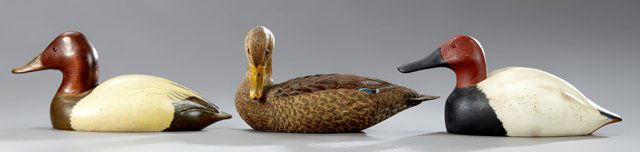 Group of Three Carved Wood Duck Decoys, consisting of a (1 of 2)