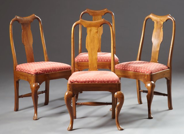 Set of Four English Queen Anne Style Carved Walnut (1 of 1)